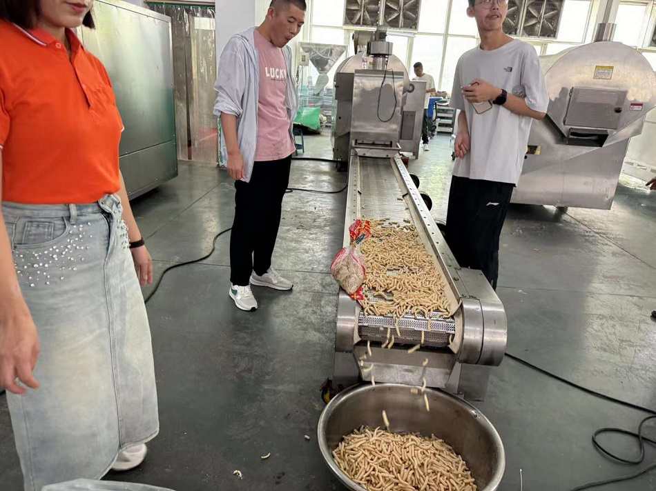 Luohe customer to factory test machine fried shrimp